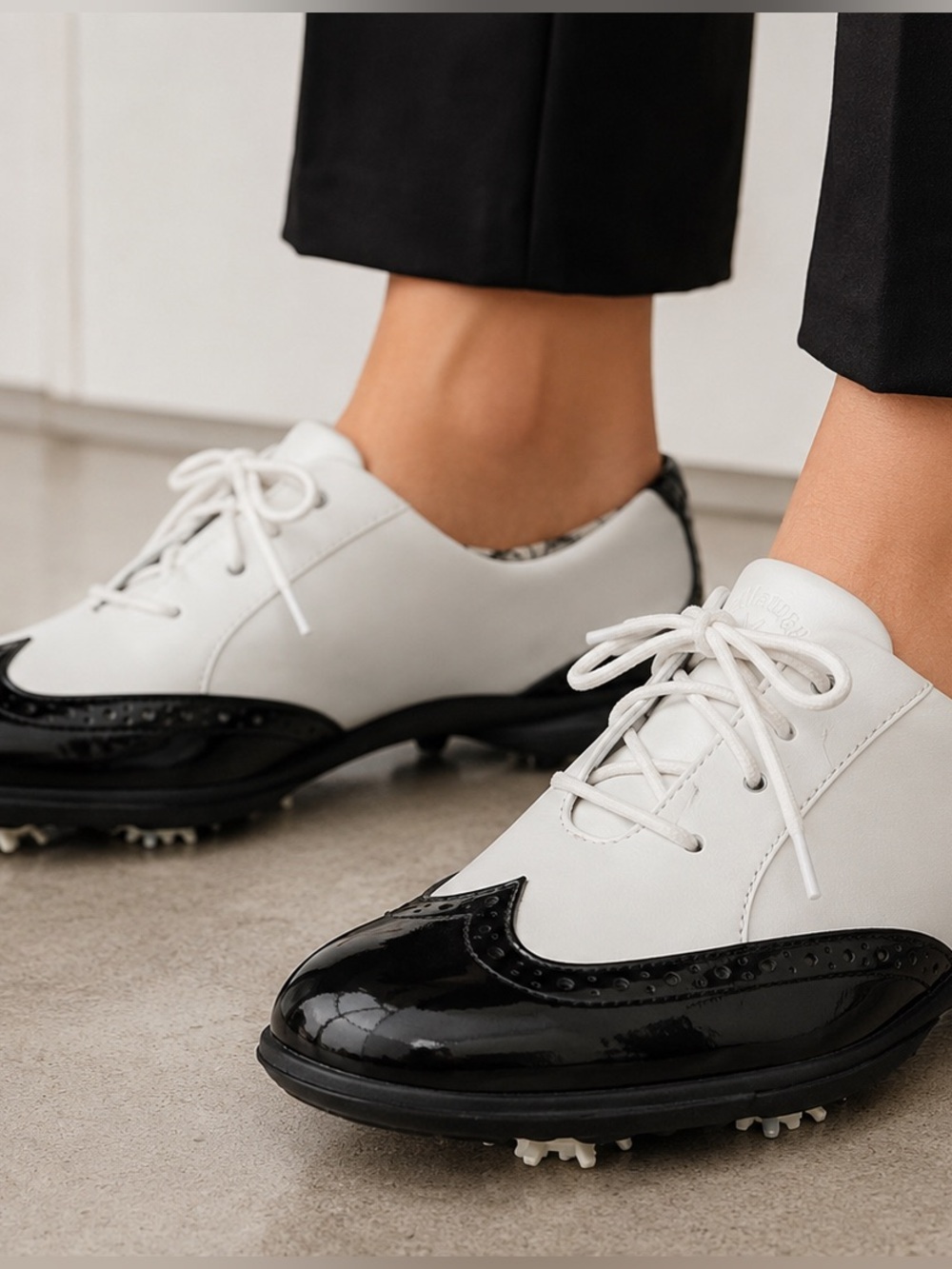 Callaway Rhiona Black White Spectator Golf Shoes Leather Wingtip Oxford Sz 9.5